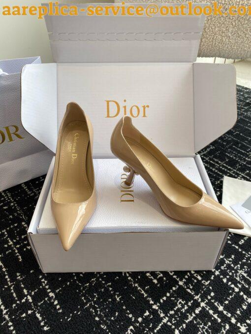 Replica Dior Tribales Pumps Slingback 80mm in Nude Patent Calfskin 15