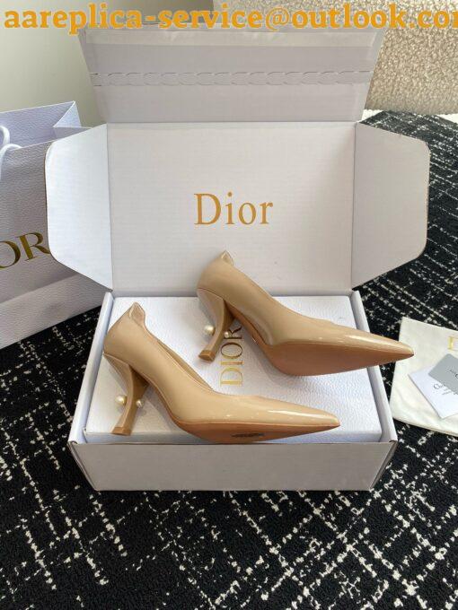 Replica Dior Tribales Pumps Slingback 80mm in Nude Patent Calfskin 16