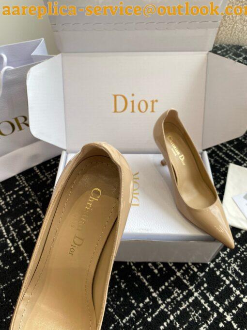 Replica Dior Tribales Pumps Slingback 80mm in Nude Patent Calfskin 17