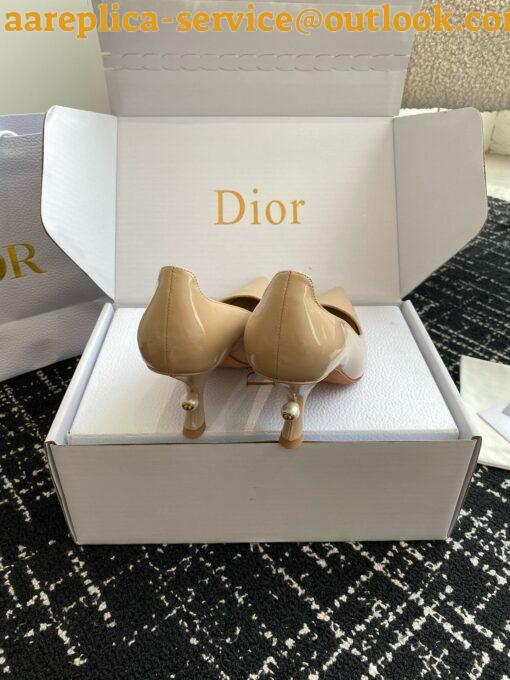 Replica Dior Tribales Pumps Slingback 80mm in Nude Patent Calfskin 20