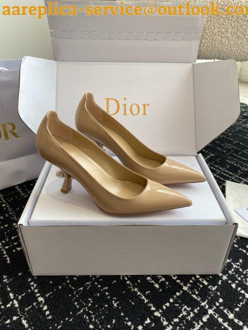 Replica Dior Tribales Pumps Slingback 80mm in Nude Patent Calfskin 21