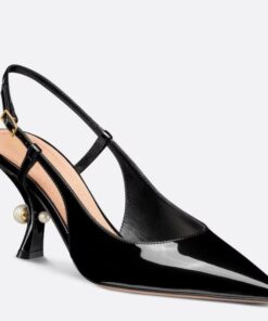 Replica Dior Tribales Pumps Slingback 80mm in Black Patent Calfskin