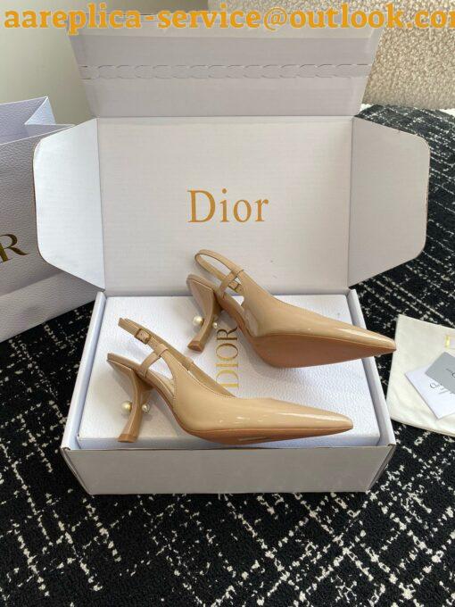 Replica Dior Tribales Pumps Slingback 80mm in Nude Patent Calfskin 23