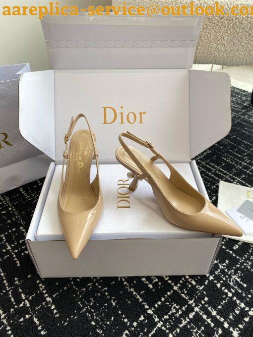 Replica Dior Tribales Pumps Slingback 80mm in Nude Patent Calfskin 25