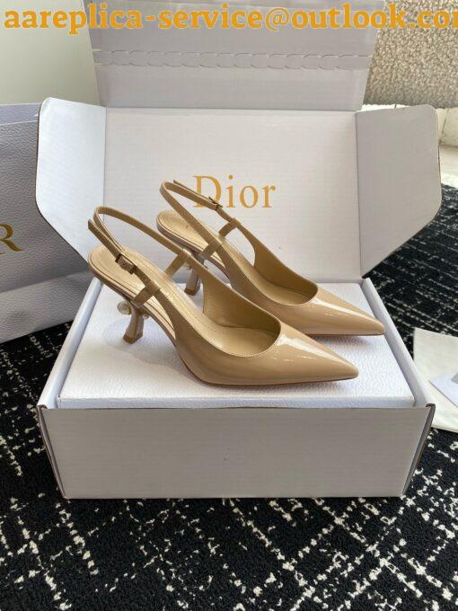 Replica Dior Tribales Pumps Slingback 80mm in Nude Patent Calfskin 27