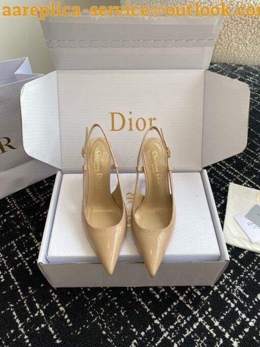 Replica Dior Tribales Pumps Slingback 80mm in Nude Patent Calfskin 28