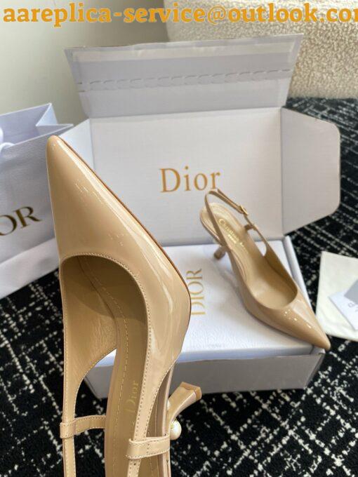 Replica Dior Tribales Pumps Slingback 80mm in Nude Patent Calfskin 30