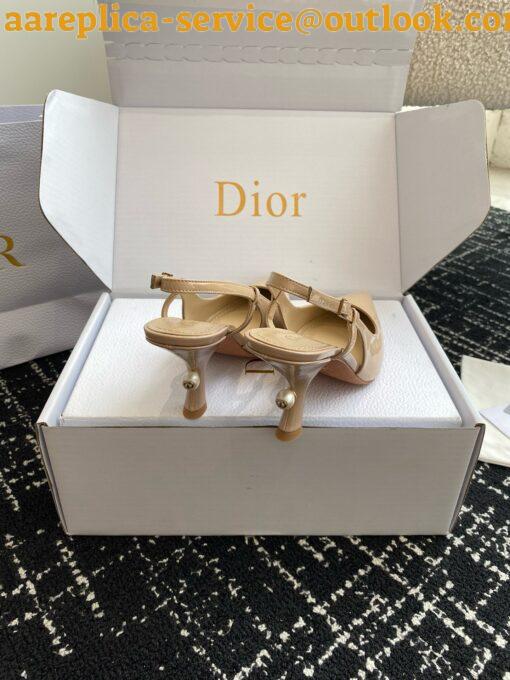 Replica Dior Tribales Pumps Slingback 80mm in Nude Patent Calfskin 31