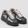 Replica Prada Downtown Sneakers in White and Black Calfskin 12