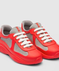 Replica Prada America’s Cup Sneakers in Red Rubber and Bike Fabric