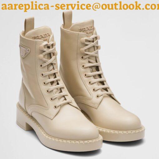 Replica Prada Ankle Boots in Beige Brushed Leather and Re-Nylon