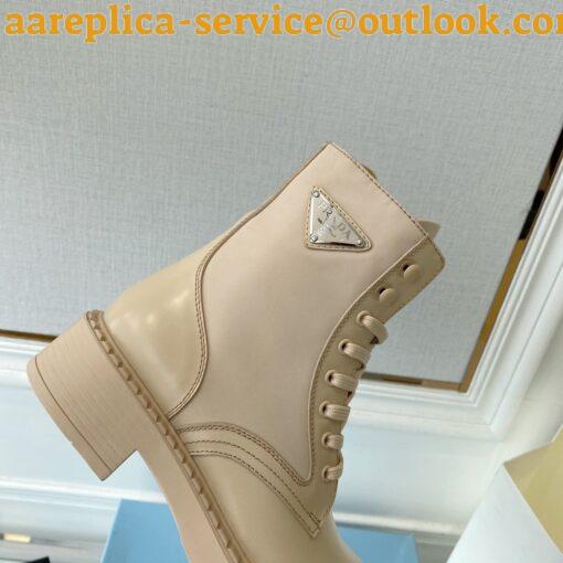 Replica Prada Ankle Boots in Beige Brushed Leather and Re-Nylon 5