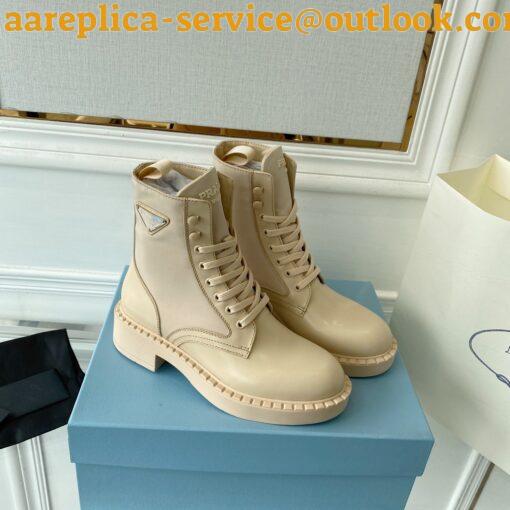 Replica Prada Ankle Boots in Beige Brushed Leather and Re-Nylon 9