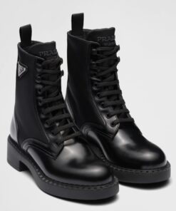 Replica Prada Ankle Boots in Black Brushed Leather and Re-Nylon