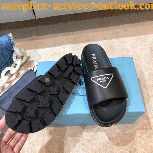 Replica Prada Black Leather Slides with Printed Triangle Logo 3