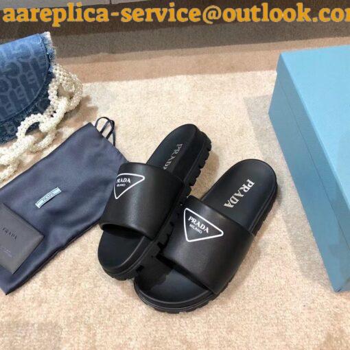 Replica Prada Black Leather Slides with Printed Triangle Logo 4