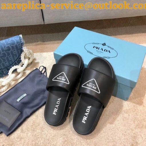 Replica Prada Black Leather Slides with Printed Triangle Logo 5