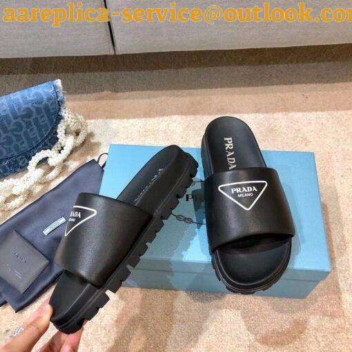 Replica Prada Black Leather Slides with Printed Triangle Logo 6