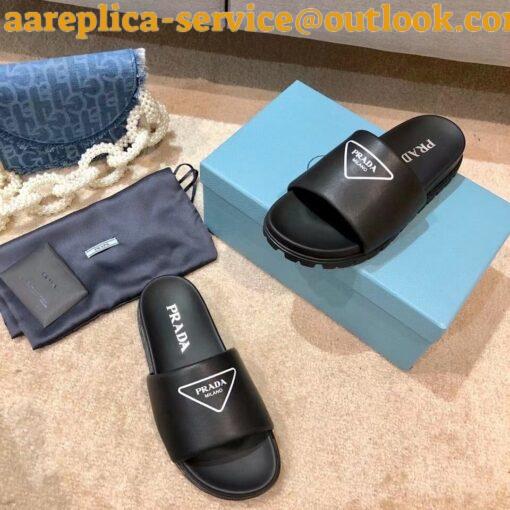 Replica Prada Black Leather Slides with Printed Triangle Logo 7