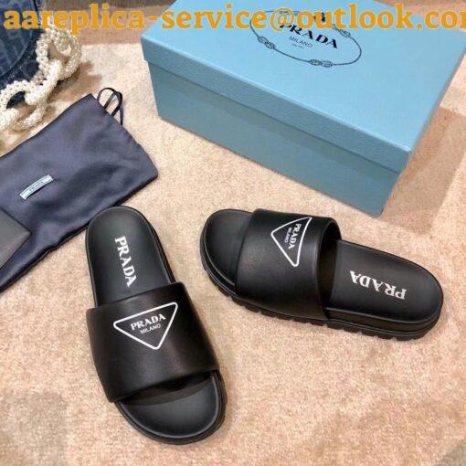 Replica Prada Black Leather Slides with Printed Triangle Logo 8