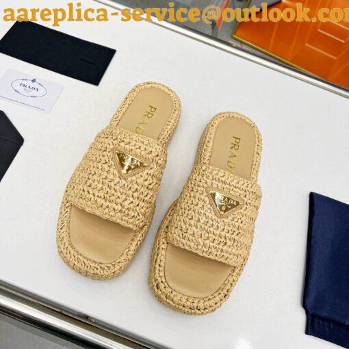 Replica Prada Crochet Flatform Slides in Beige Raffia-effect Yarn 7