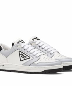 Replica Prada District Sneakers in White and Grey Calfskin