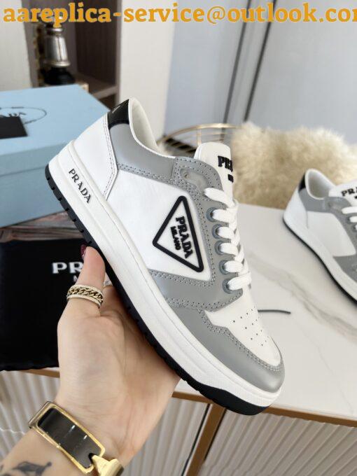 Replica Prada District Sneakers in White and Grey Calfskin 3