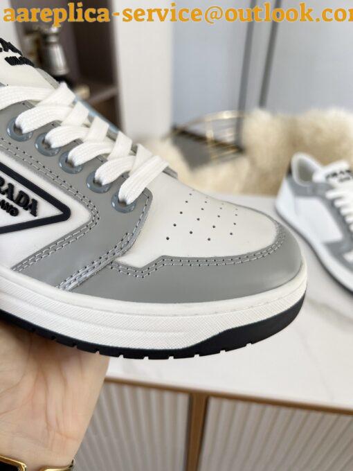 Replica Prada District Sneakers in White and Grey Calfskin 4