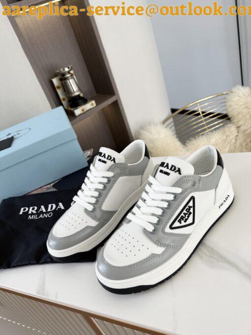 Replica Prada District Sneakers in White and Grey Calfskin 5