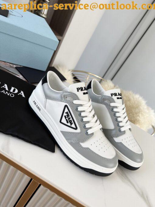 Replica Prada District Sneakers in White and Grey Calfskin 7