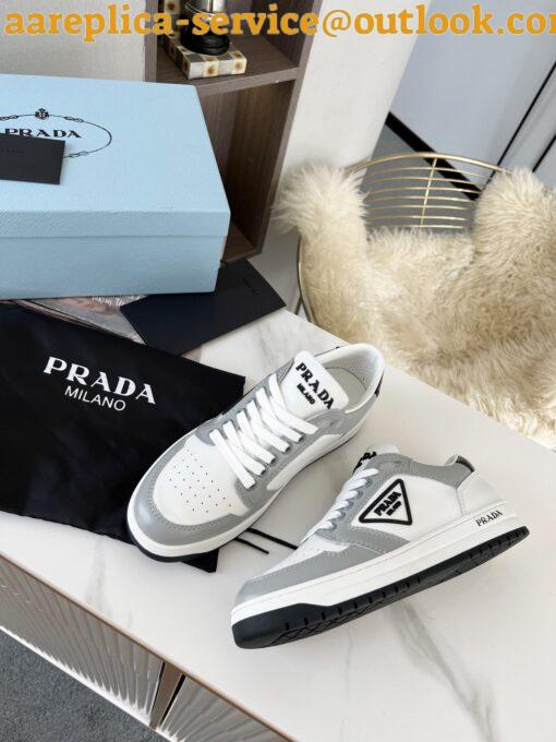 Replica Prada District Sneakers in White and Grey Calfskin 8