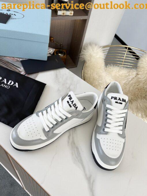 Replica Prada District Sneakers in White and Grey Calfskin 9