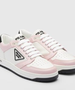 Replica Prada District Sneakers in White and Pink Calfskin