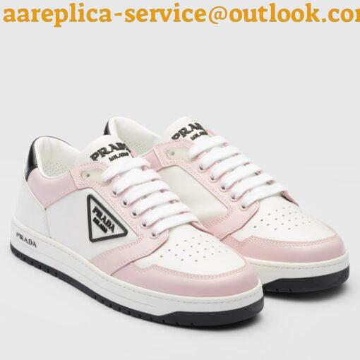 Replica Prada District Sneakers in White and Pink Calfskin