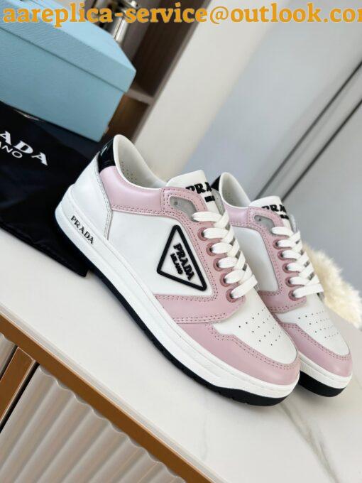 Replica Prada District Sneakers in White and Pink Calfskin 3