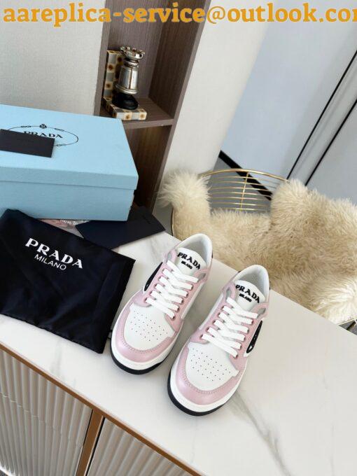 Replica Prada District Sneakers in White and Pink Calfskin 4