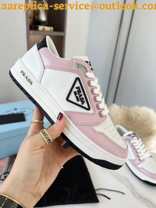 Replica Prada District Sneakers in White and Pink Calfskin 5