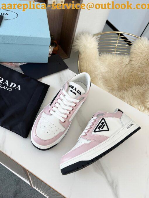 Replica Prada District Sneakers in White and Pink Calfskin 6