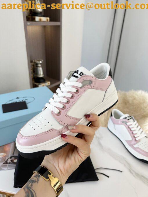 Replica Prada District Sneakers in White and Pink Calfskin 7