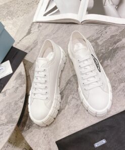 Replica Prada Double Wheel Sneakers In White Nylon Gabardine