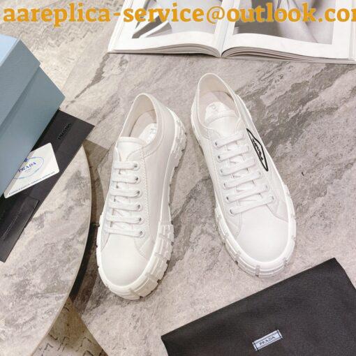 Replica Prada Double Wheel Sneakers In White Nylon Gabardine