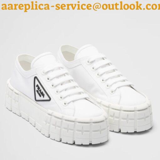 Replica Prada Double Wheel Sneakers In White Nylon Gabardine 4