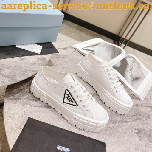 Replica Prada Double Wheel Sneakers In White Nylon Gabardine 7