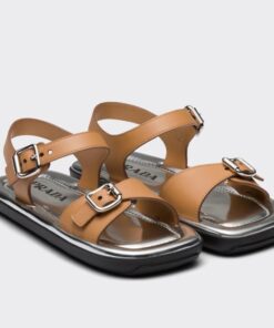 Replica Prada Double-strap Sandals In Brown Leather