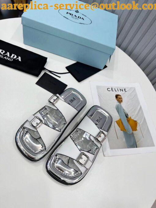 Replica Prada Double-strap Sandals In White Leather 5