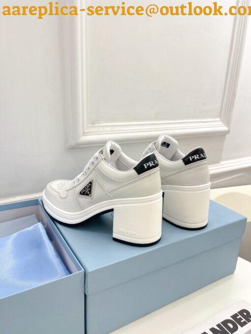 Replica Prada Downtown High-heeled Sneakers In White Leather