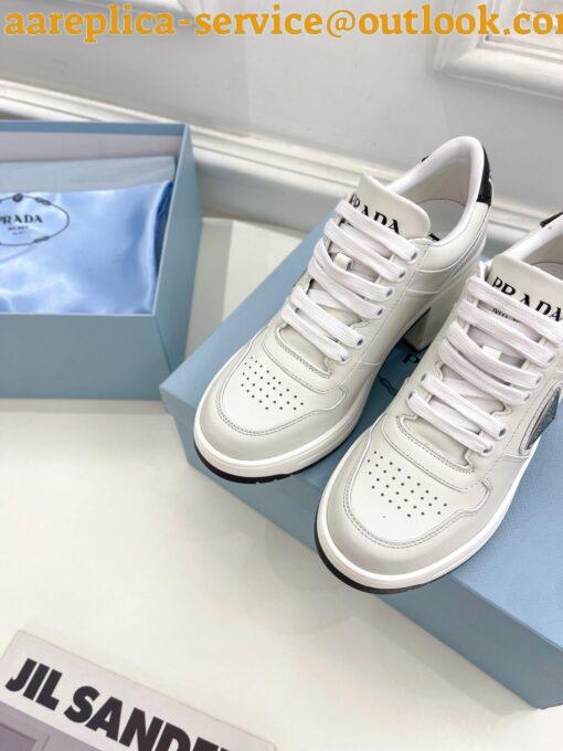 Replica Prada Downtown High-heeled Sneakers In White Leather 8