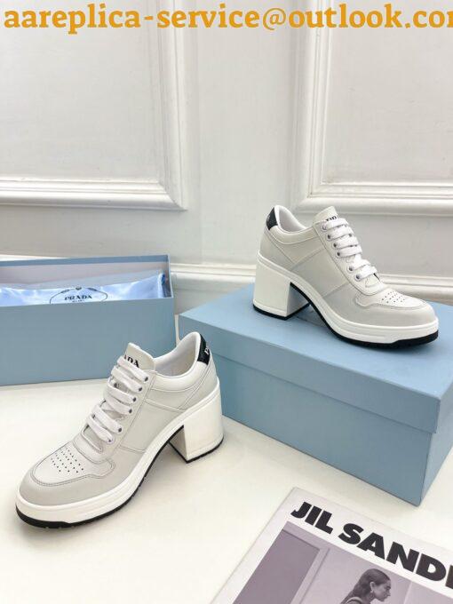 Replica Prada Downtown High-heeled Sneakers In White Leather 9