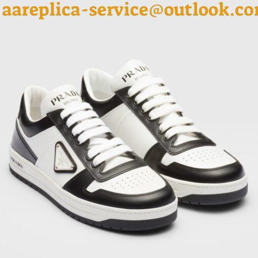 Replica Prada Downtown Sneakers in White and Black Calfskin