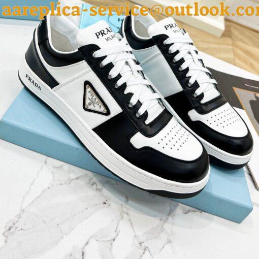 Replica Prada Downtown Sneakers in White and Black Calfskin 3